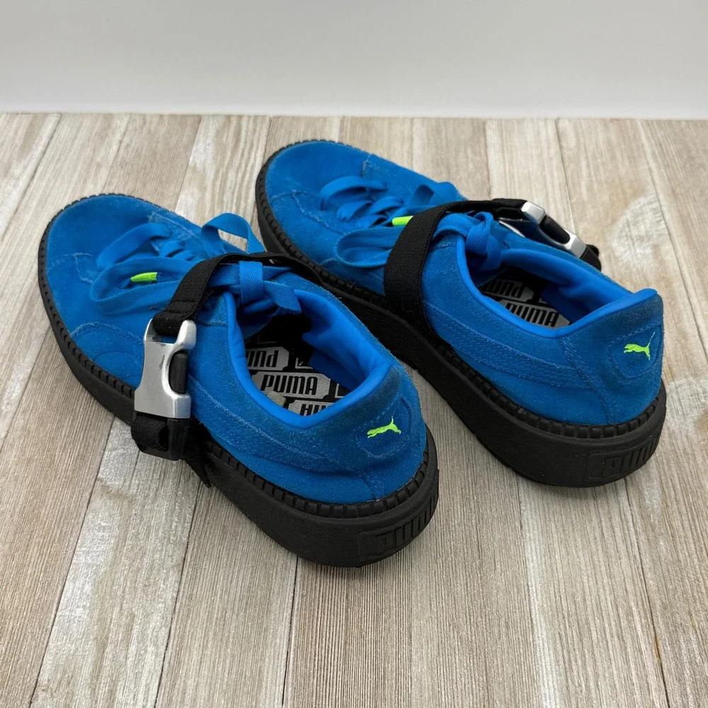 Puma Suede Platform Buckle Blue Black Sneakers 367451-01 Womens 8